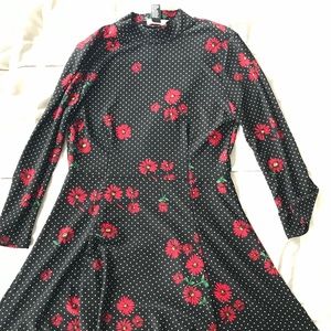 Forever 21 Black Polka Dot Dress with Red Flower